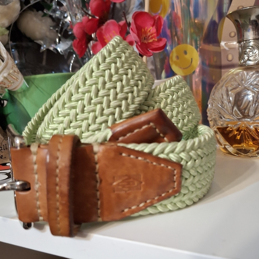 Martin Dingman Green stretch and leather accent designer belt sz 32